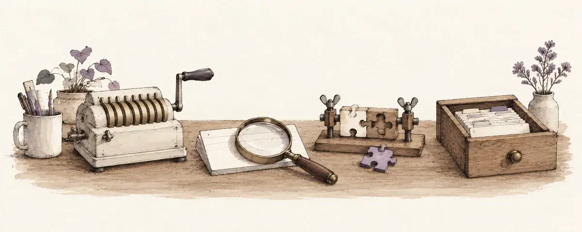 Different practical tools share a desk, each suited to a different kind of task.